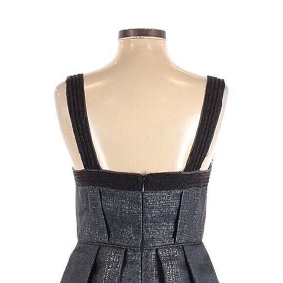 BCBGMaxAzria Runway Graphite Bubble Mini Dress 4 Silk Metallic Pleated Cocktail - Picture 4 of 10